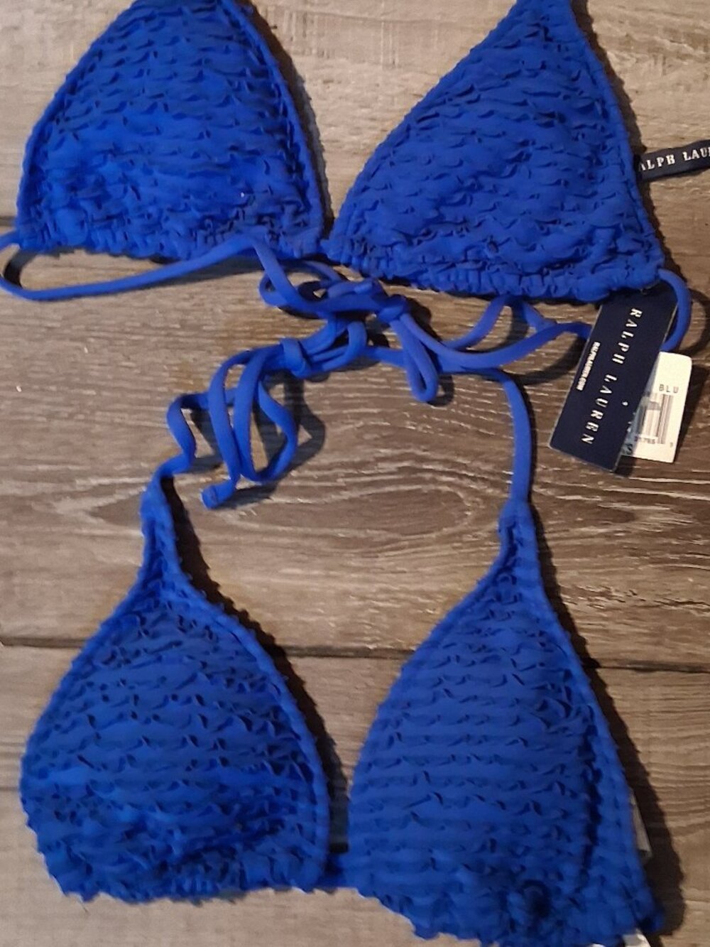 new ralph lauren ruffle bikini top blue XS